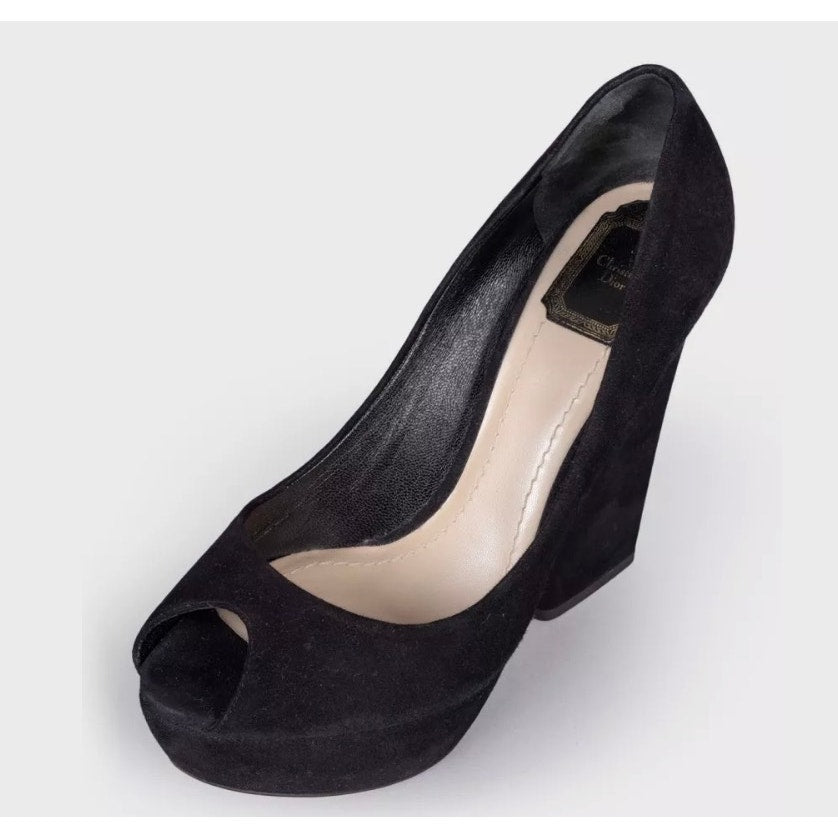 Christian Dior Black Suede Open Toe Pumps Sz.39.5 Pre-owned