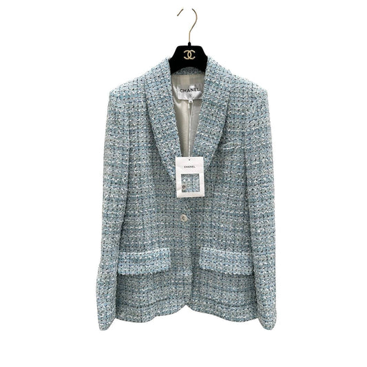 CHANEL Light Blue Multicolor Tweed Blazer Sz.38 Pre-owned
