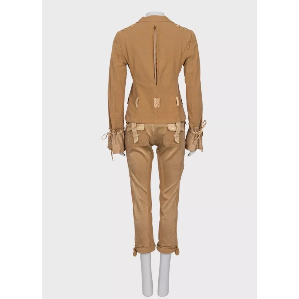 Roberto Cavalli Animal Print lambskin Cotton Suit Cropped Pants M Pre-owned