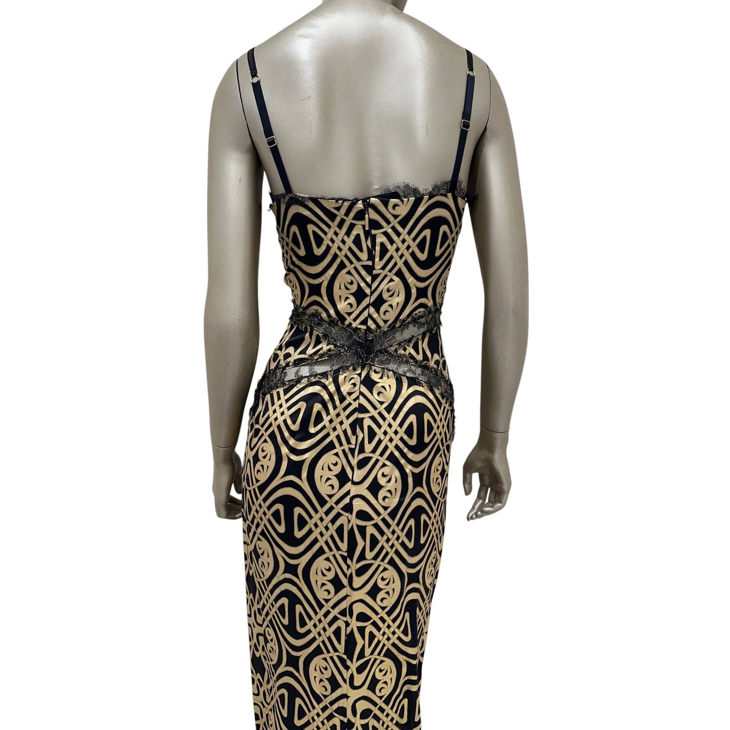 Roberto Cavalli Black & Gold Print Silk Maxi Dress Sz 38 Pre-owned