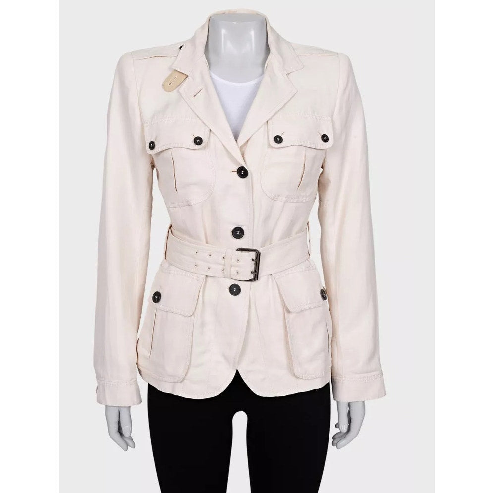 Tom Ford White Single-Breasted Jacket with Belt – Size FR40 / L Pre-owned