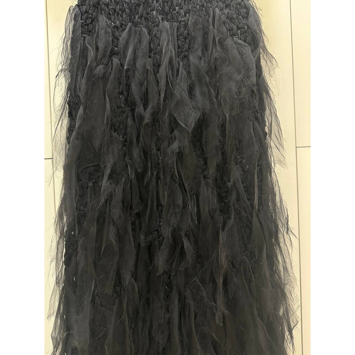 Stunning Chanel 11A Black & Ivory Feather Maxi Dress Sz.38 Pre-owned