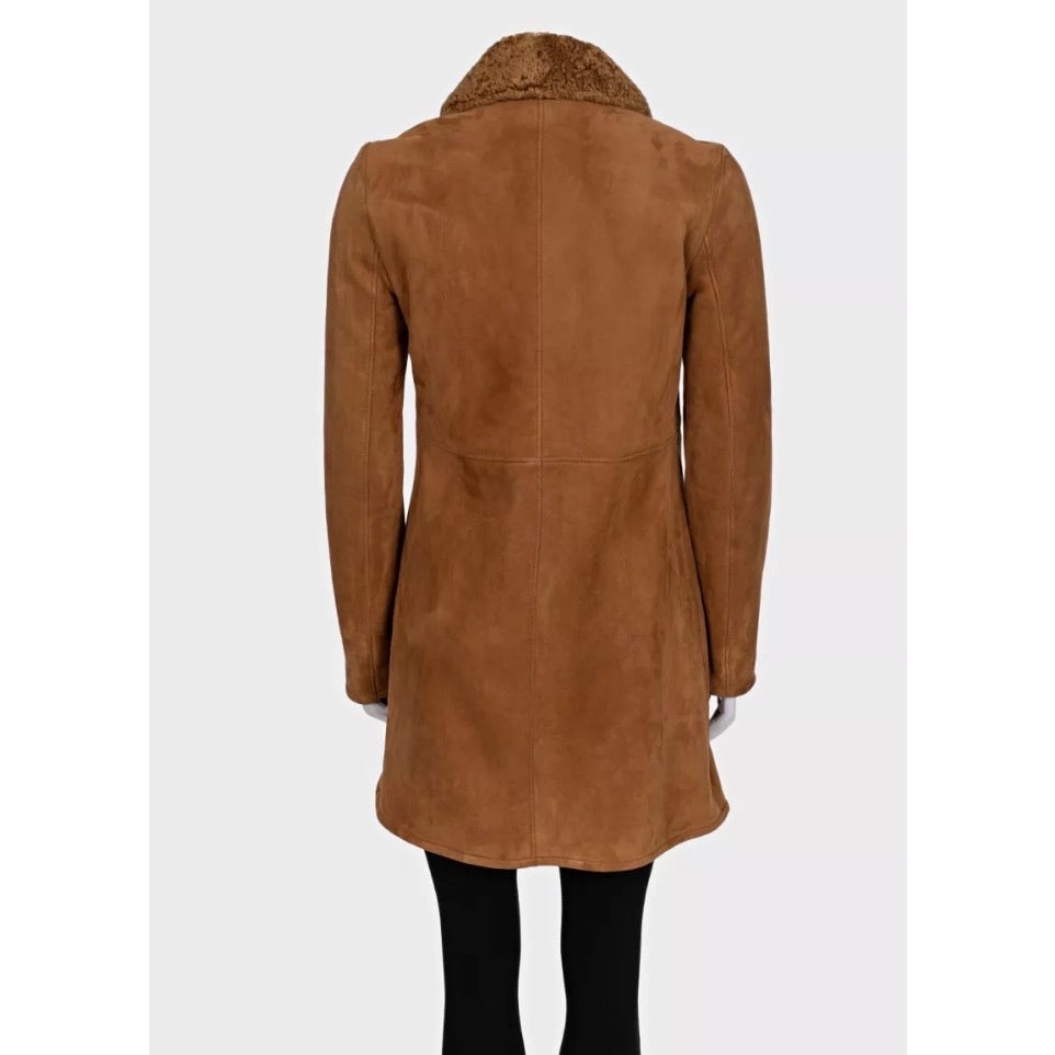 NWOT Gucci Brown Suede Shearling Lined Coat IT 42 Pre-owned