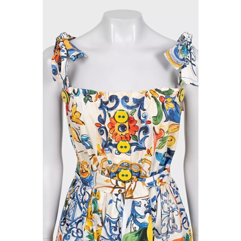 Dolce & Gabbana White Majolica Print Sundress Sz.42 Pre-owned