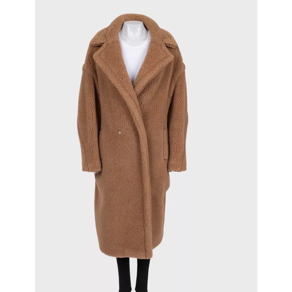 Max Mara Camel Wool & Silk Oversize Teddy Coat Sz.L Pre-owned