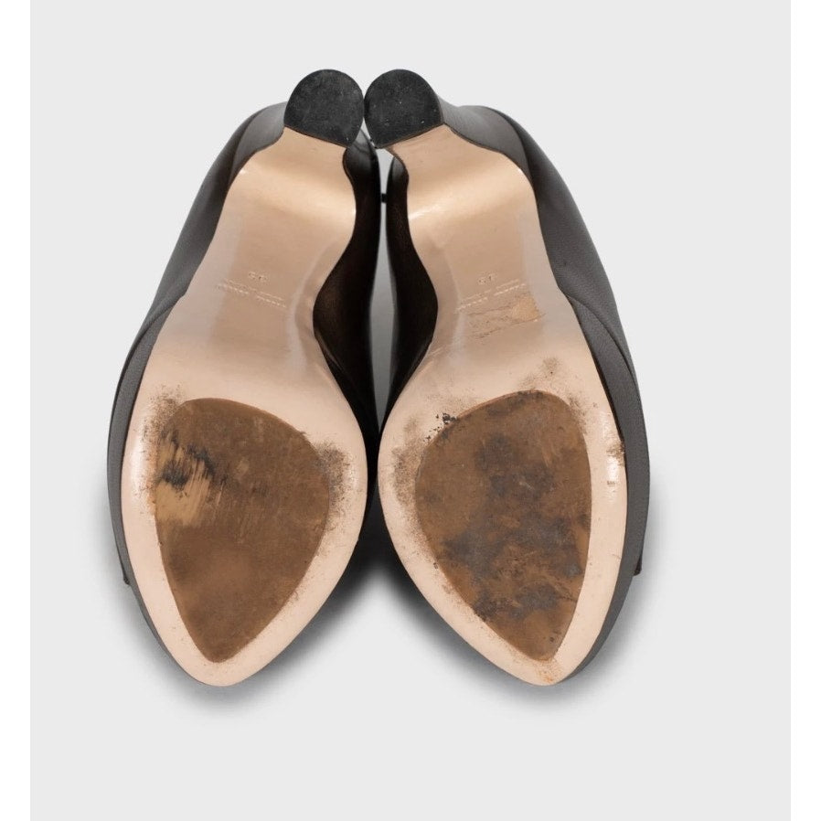 Miu Miu Brown Leather Zip-Up Block Heel Shoes Sz.35 Pre-owned