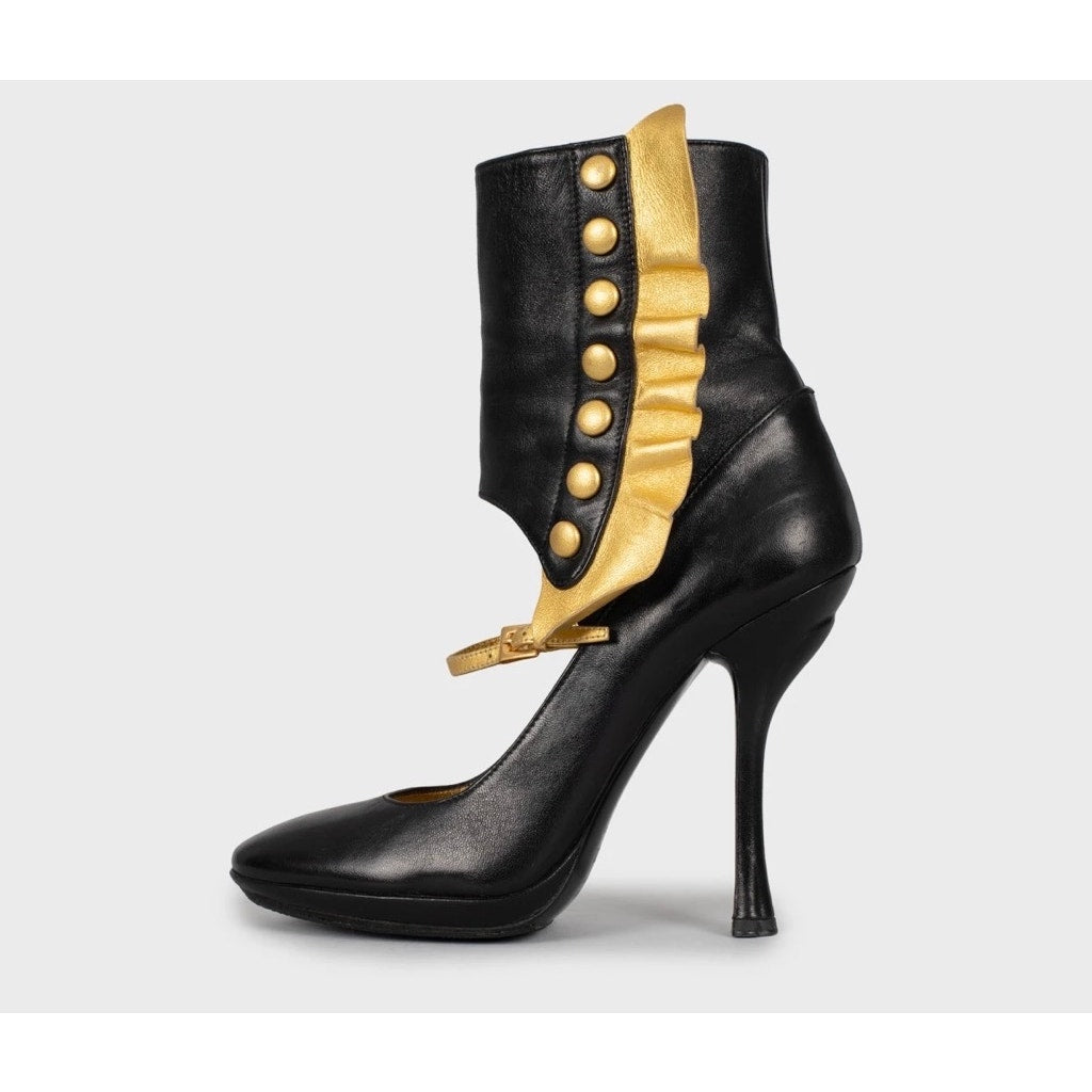 Vintage Prada Black Leather Gold Detail  Heels Sz.37.5Pre-owned