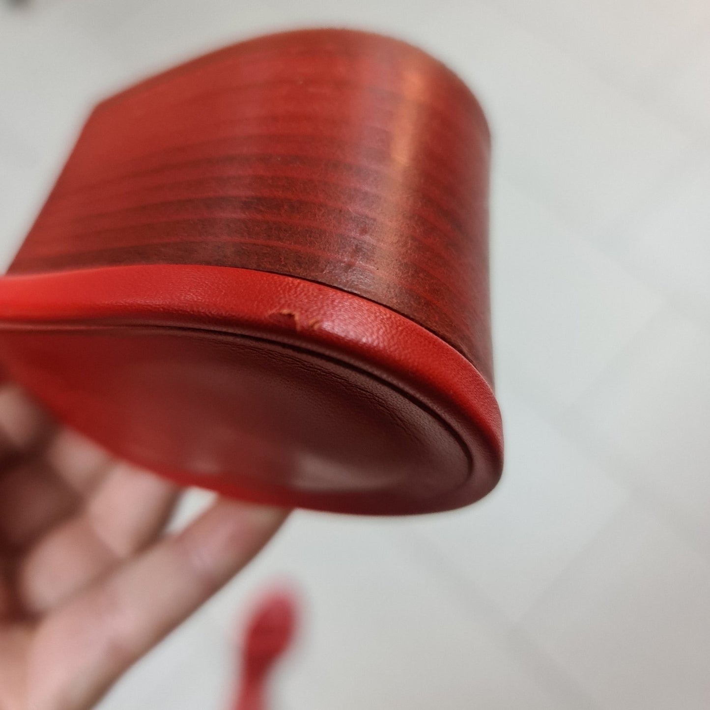 Hermes Red Leather Mona Block Heel Slide Sandals Sz.38 pre-owned