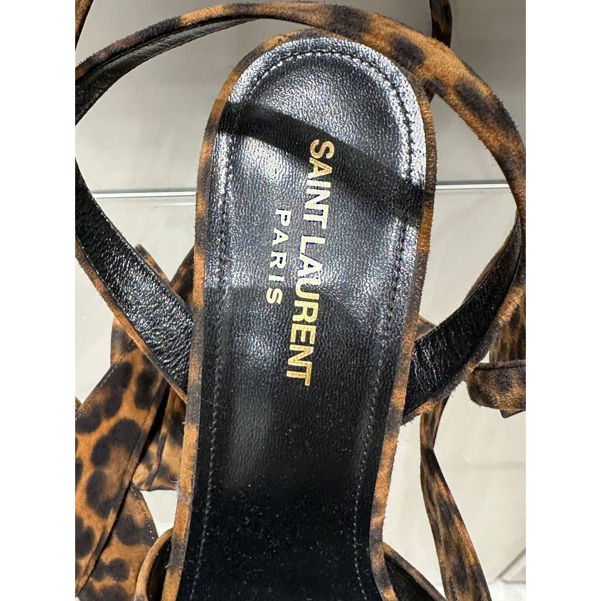 Saint Laurent Bianca Leopard Suede Platform Heels Sz.38 pre-owned
