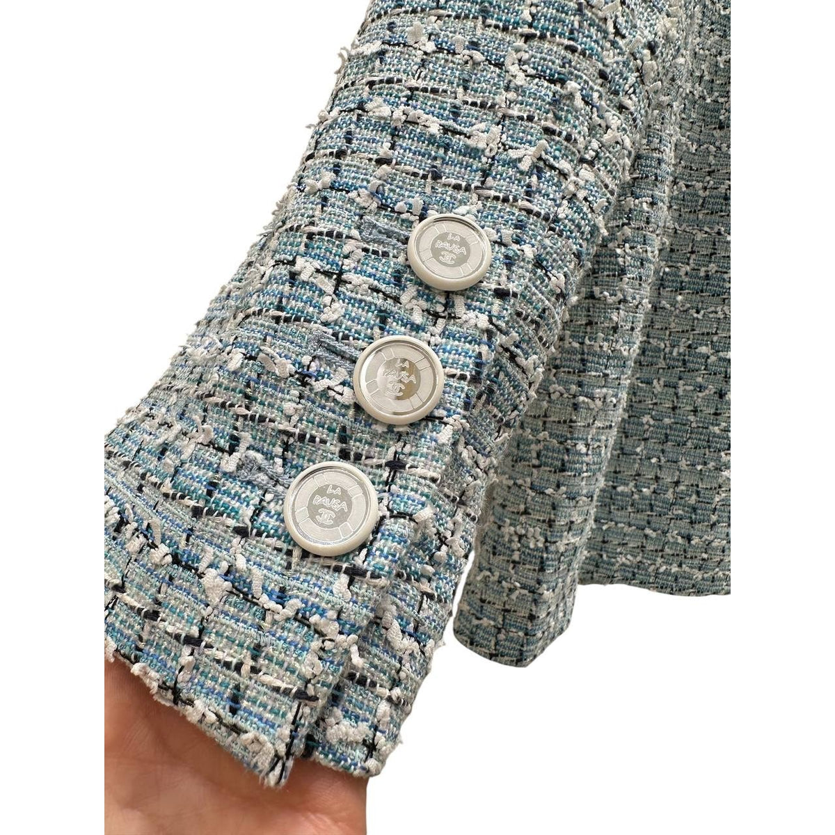 CHANEL Light Blue Multicolor Tweed Blazer Sz.38 Pre-owned