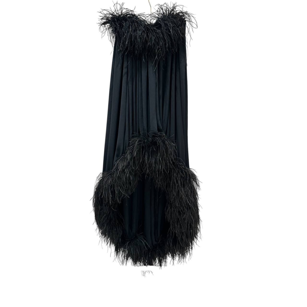 Saint Laurent Paris Bustier Black Silk Feather-Trimmed Dress Sz.38 Pre-owned