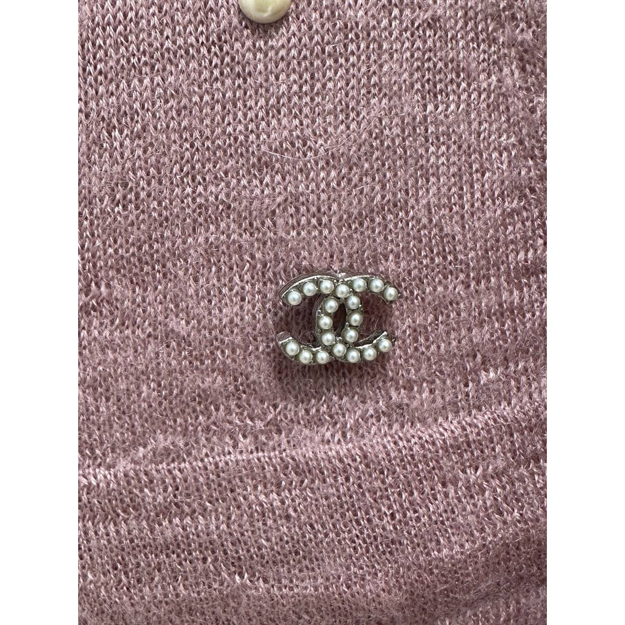 CHANEL 2014 Pink & White Pearl Mohair-Cashmere Dress Sz.38 pre-owned