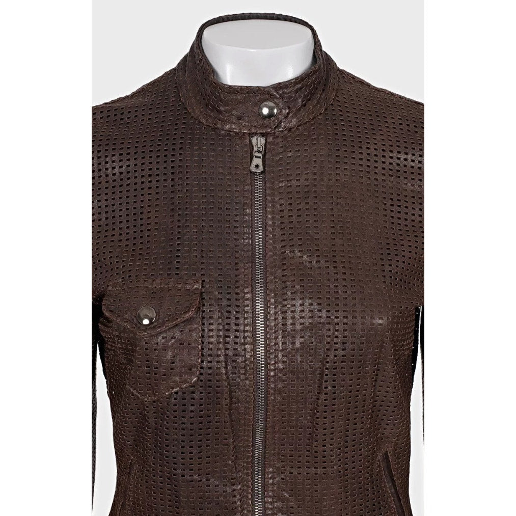 Dolce & Gabbana Brown Perforated Leather Jacket  Sz.42/M pre-owned