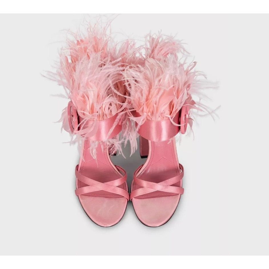 Prada Feather-Embellished Textile Sandals Sz.40 Pre-owned