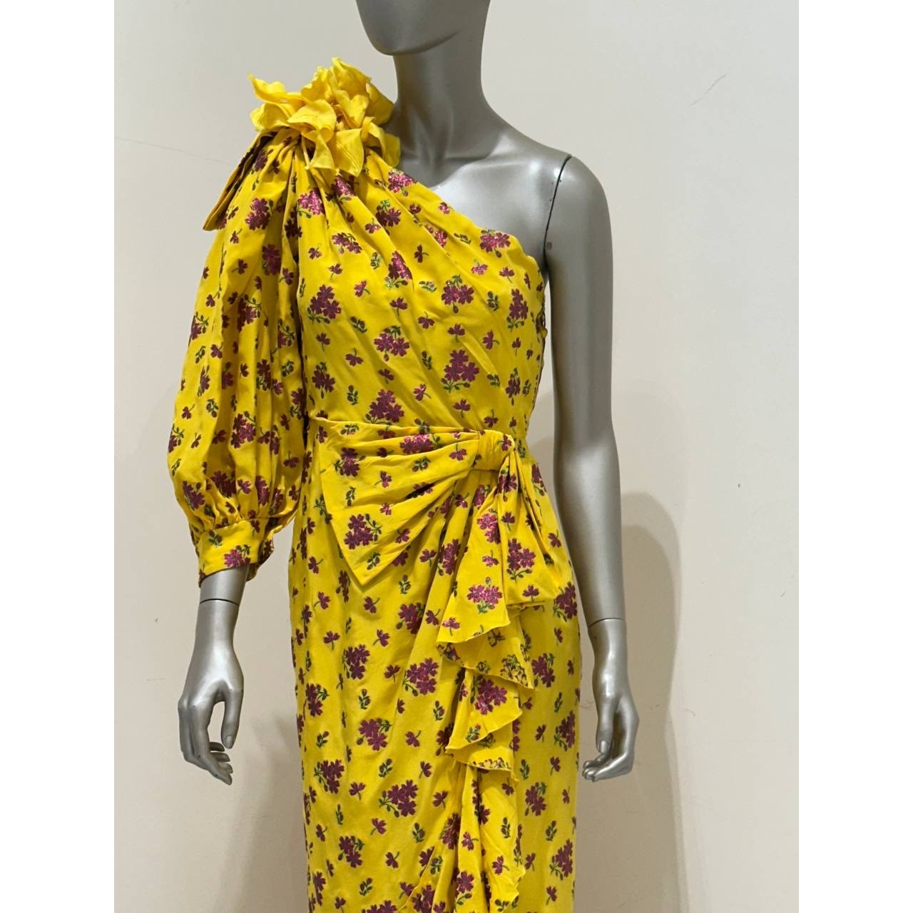 Gucci SS2008 Yellow Floral One-Shoulder Dress Sz.42 Pre-owned