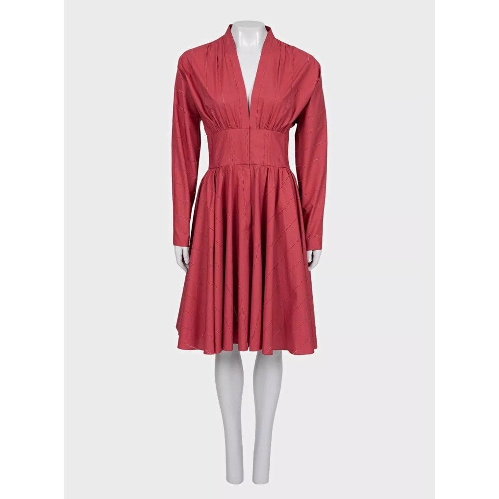 NWOT Alaïa Red Perforated Cotton Fitted Dress - EU 40 Pre-owned