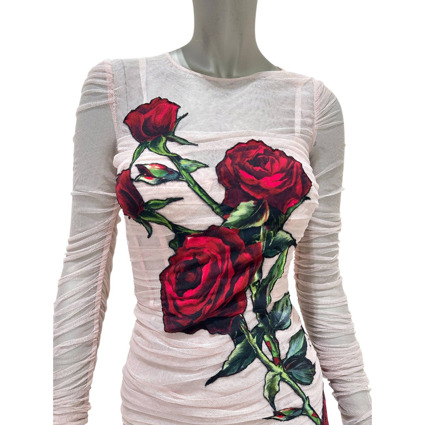 Dolce & Gabbana Ruched Tulle Evening Dress with Rose Appliqué Sz.38 Pre-owned