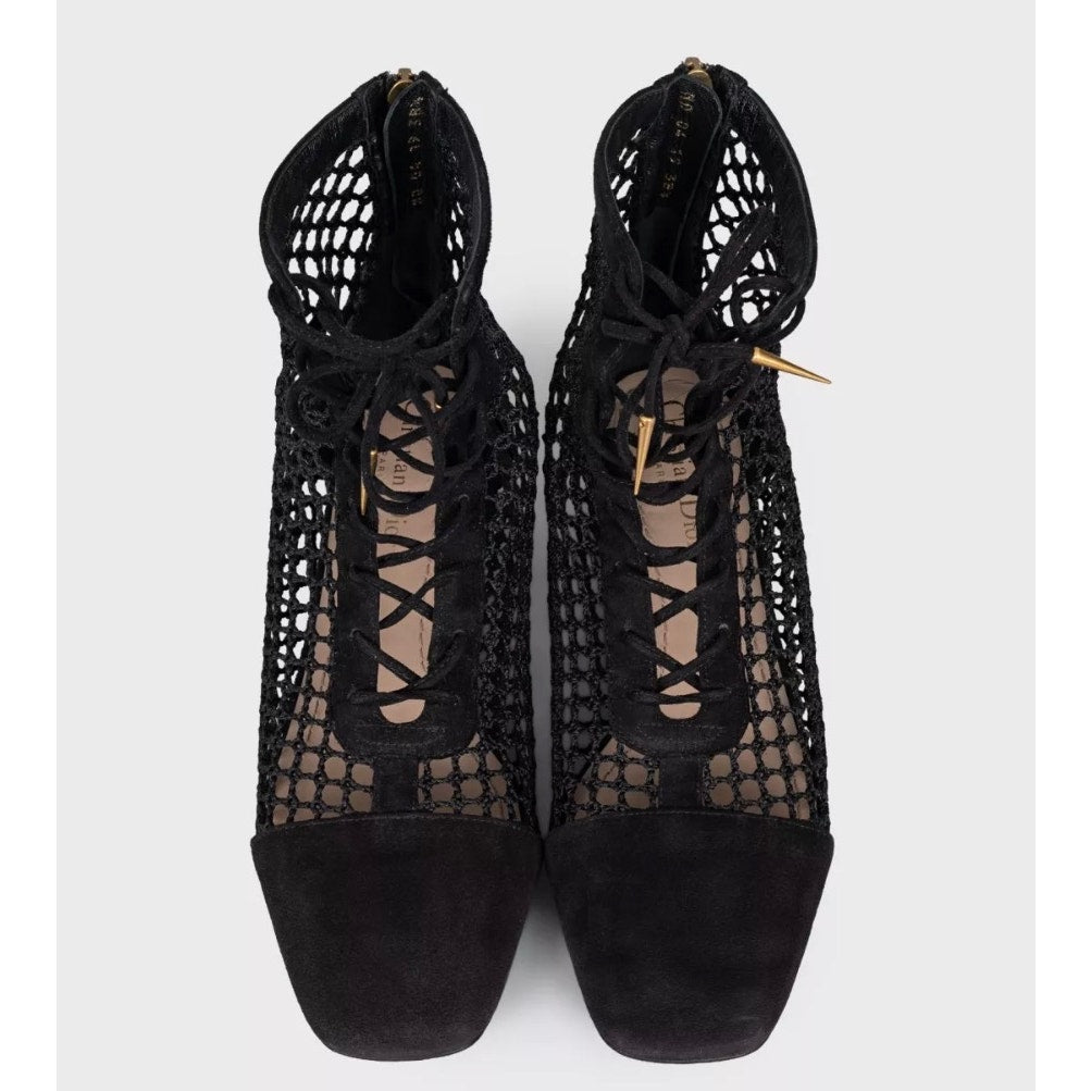 Christian Dior Black Suede Mesh Lace-Up Heels - EU 39 pre-owned
