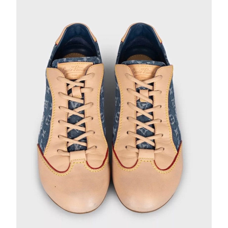 Louis Vuitton Beige Leather & Denim Athletic Sneakers Sz 39 pre-owned