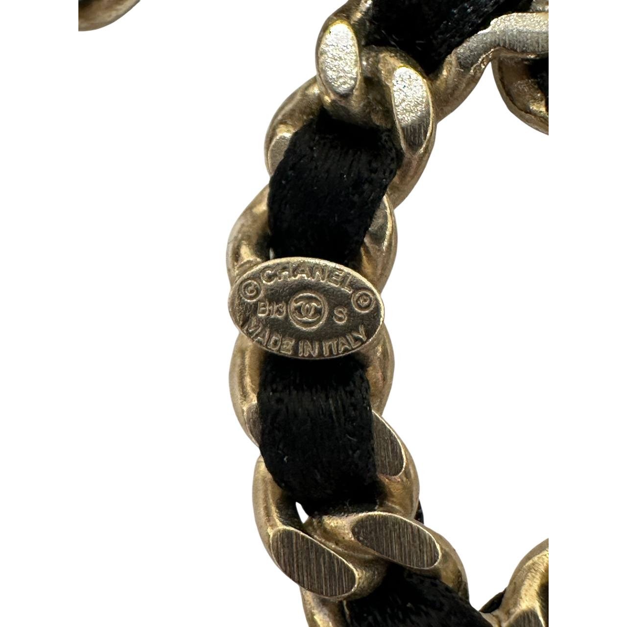 CHANEL Braided Black Ribbon CC Logo Dangling Earrings Pre-owned