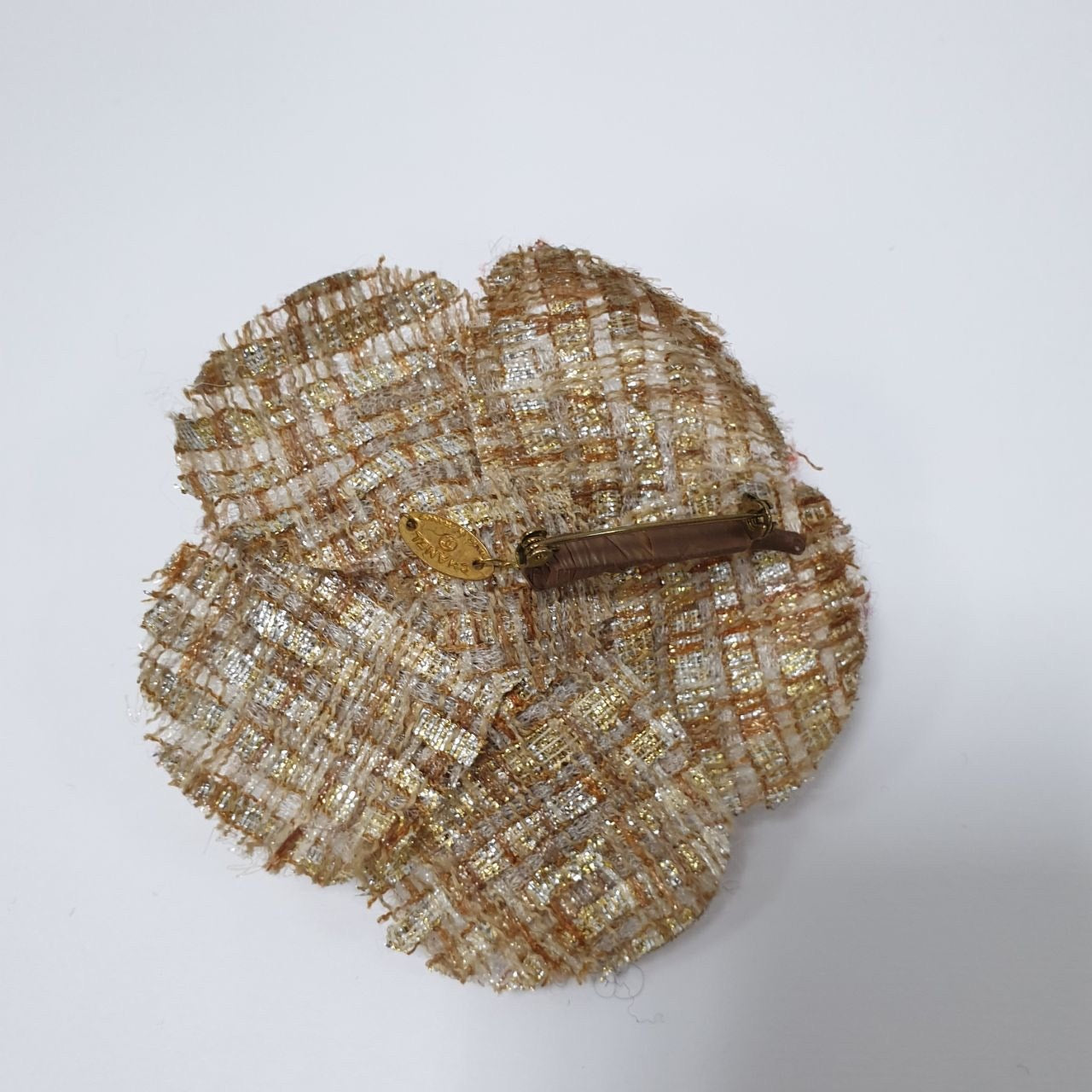 Chanel Tweed Camellia Golden Weave Brooch Pre-owned