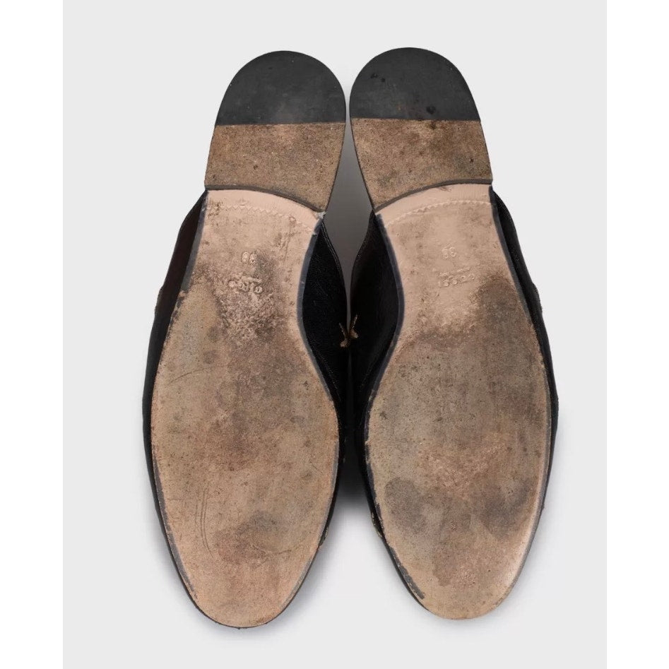 Gucci Black Embroidered Leather Mules - Size 38 Pre-owned