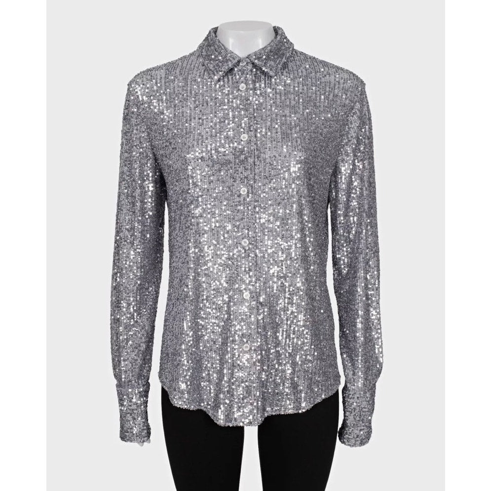 Tom Ford SS22 Silver Sequin Blouse Sz.42 Pre-owned
