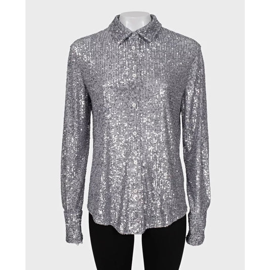 Tom Ford SS22 Silver Sequin Blouse Sz.42 Pre-owned