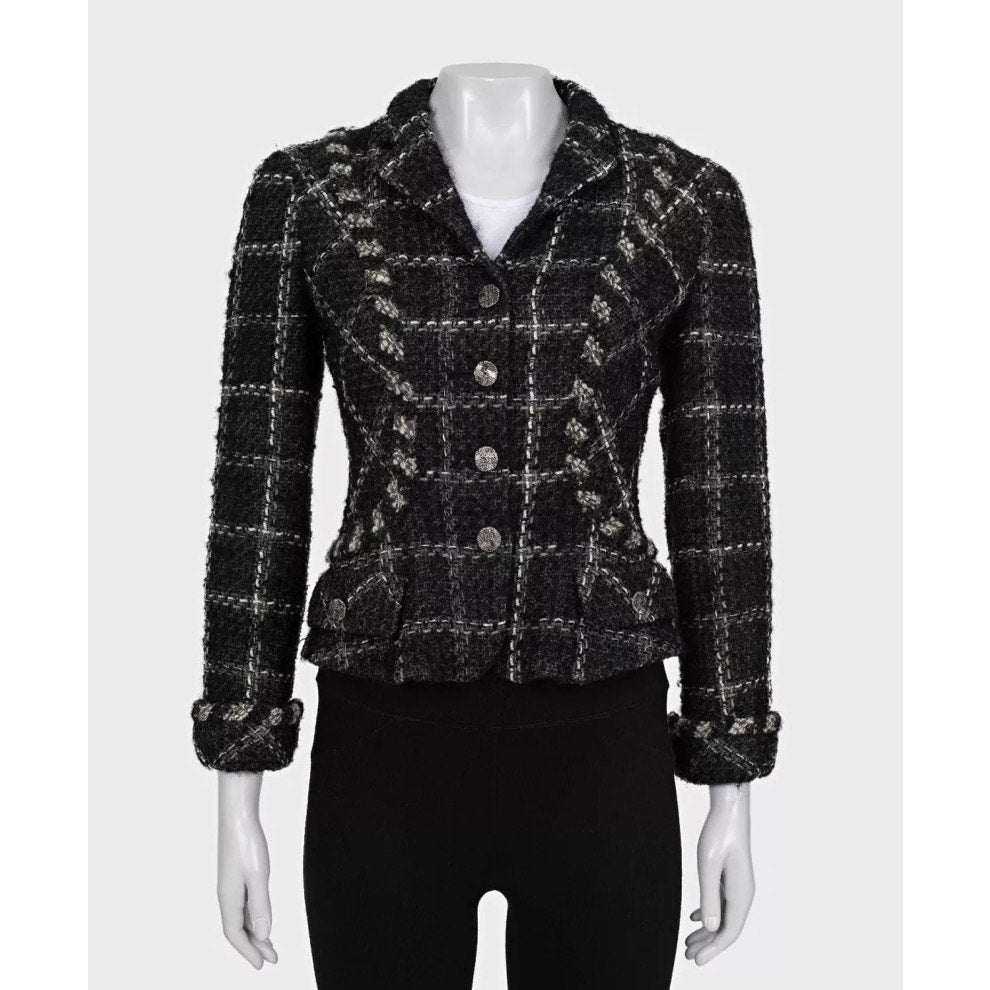 Chanel Vintage Black Tweed Fitted Jacket, Sz 38/M Pre-owned