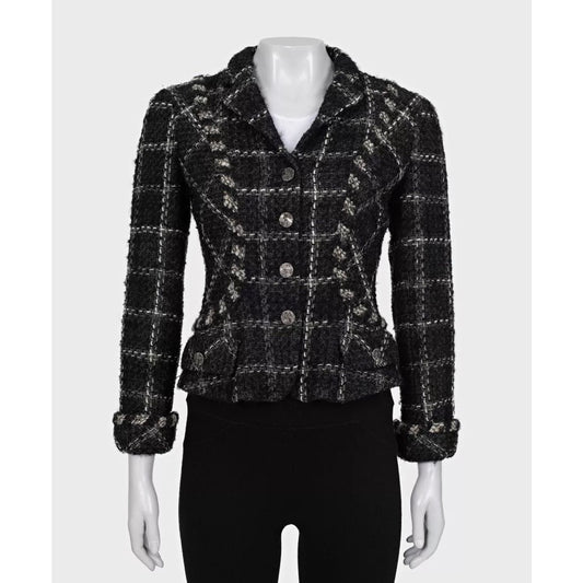 Chanel Vintage Black Tweed Fitted Jacket, Sz 38/M Pre-owned
