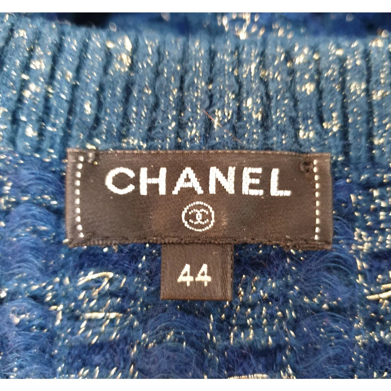 CHANEL Blue Viscose 2017 17A COSMOPOLITE Lerex Tweed Dress Sz.44 Pre-owned