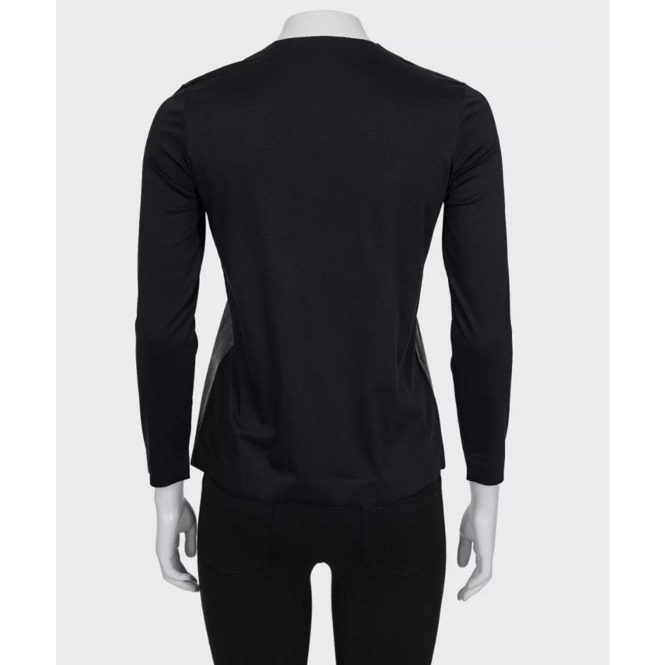 Celine Straight Longsleeve Top with Eco-Leather Detail, S Pre-owned