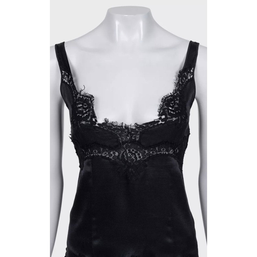 Dolce & Gabbana Black Lace Trim Fitted Tank Top IT 40 Pre-owned