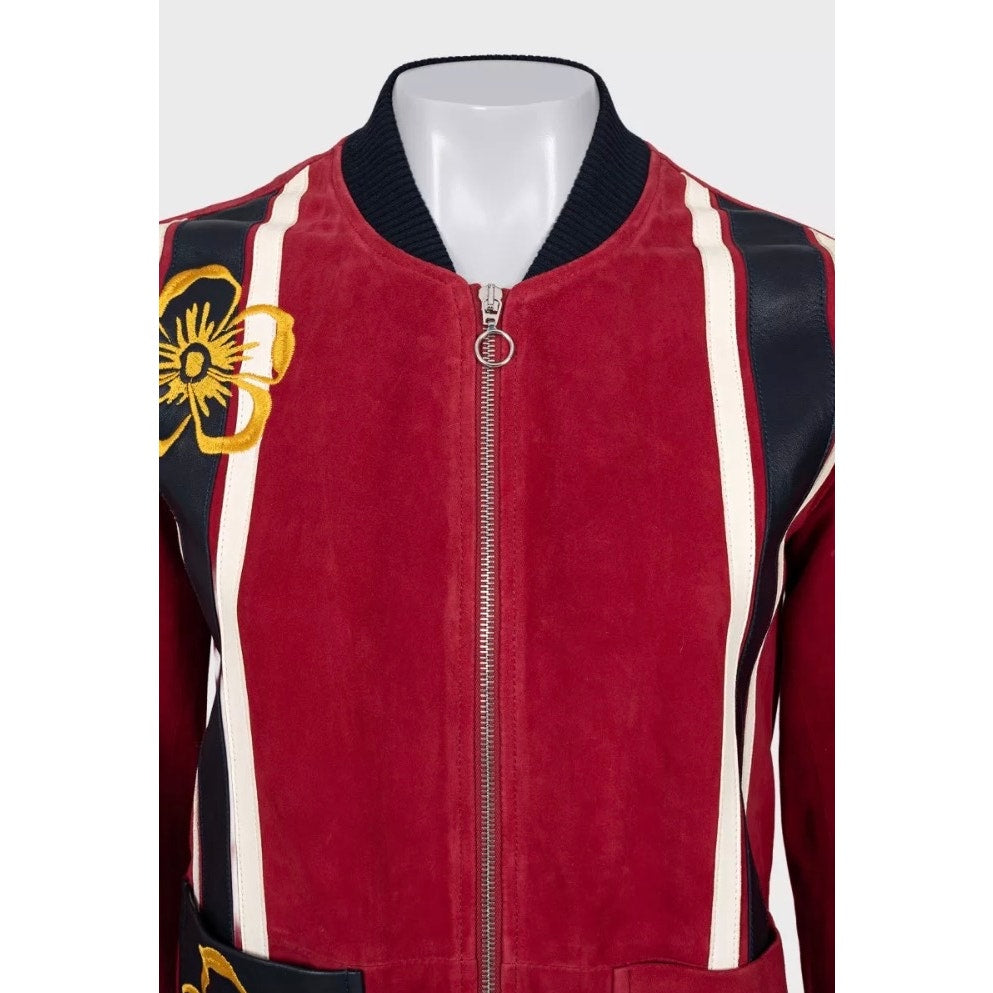 Valentino Spa Red Leather Embroidered Jacket - IT40 / US S pre-owned