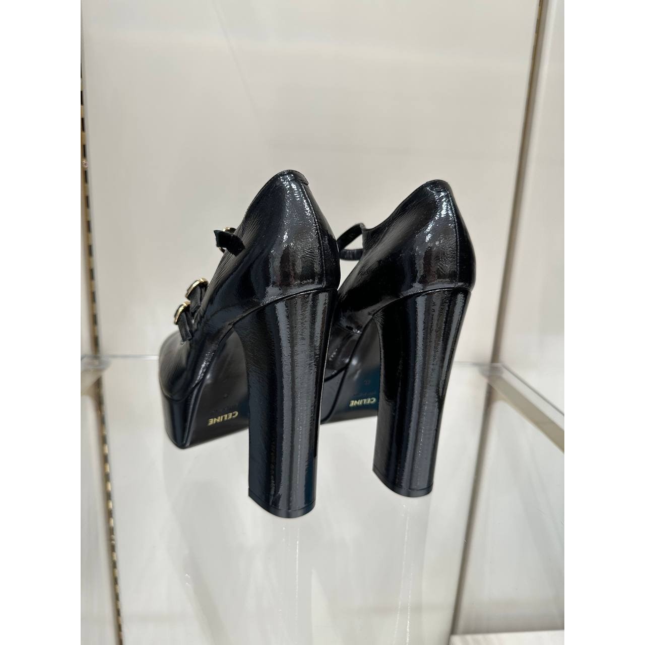 Celine FW 2020 Melody Black Patent Mary Jane Pumps 37 pre-owned