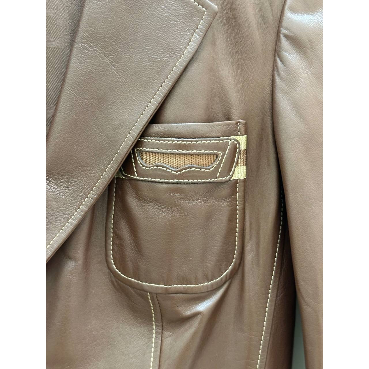 Vintage Gucci Tom Ford Brown Leather Blazer Sz.8 Pre-owned