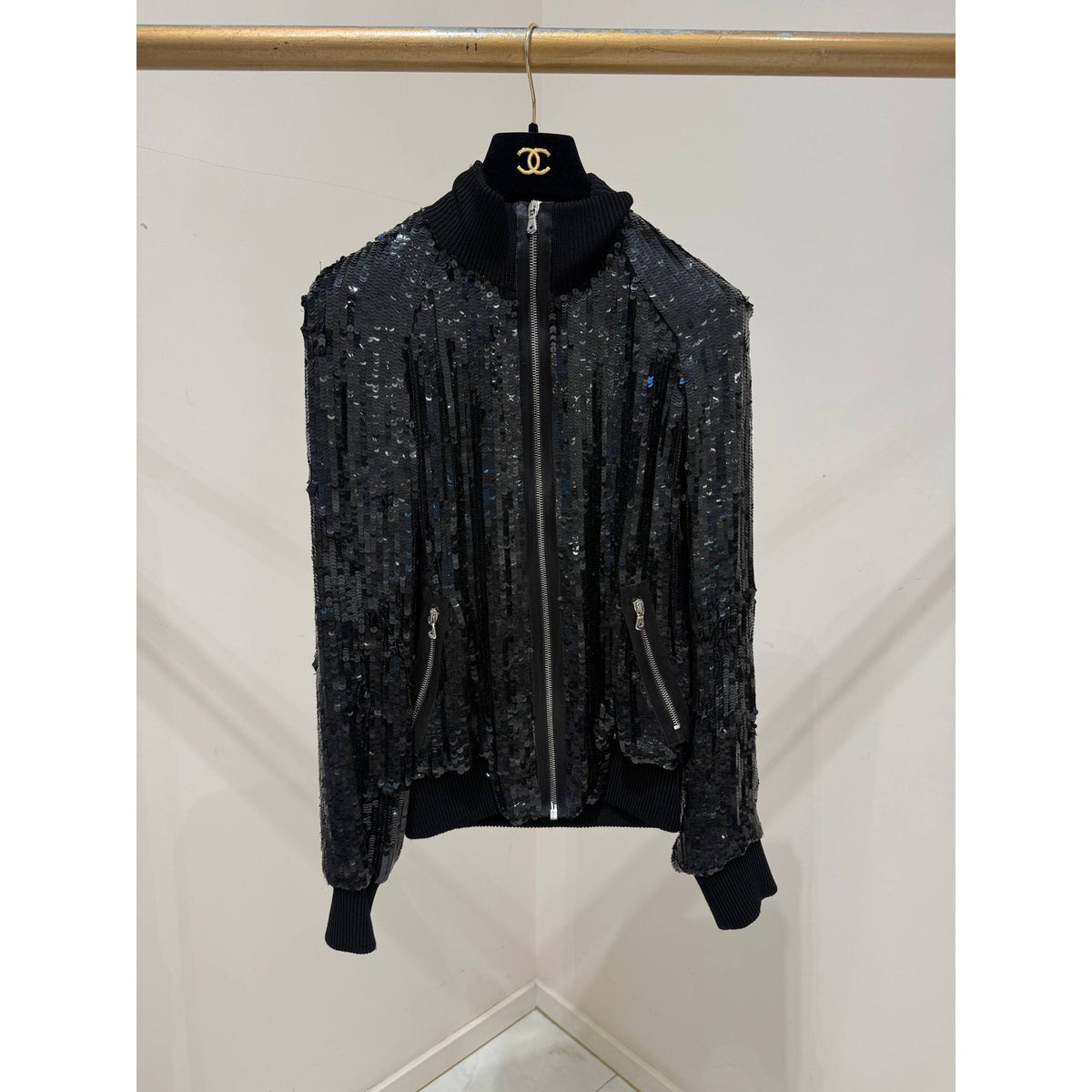 Dolce & Gabbana Black Sequin Bomber Jacket Sz.38 Pre-owned