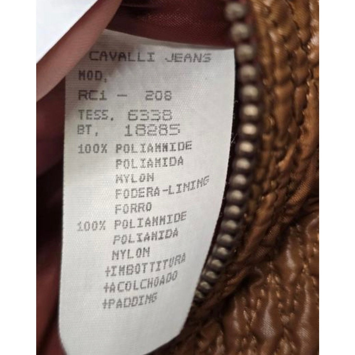 Roberto Cavalli Quilted Brown Zip-Up Jacket Sz.44 Pre-owned