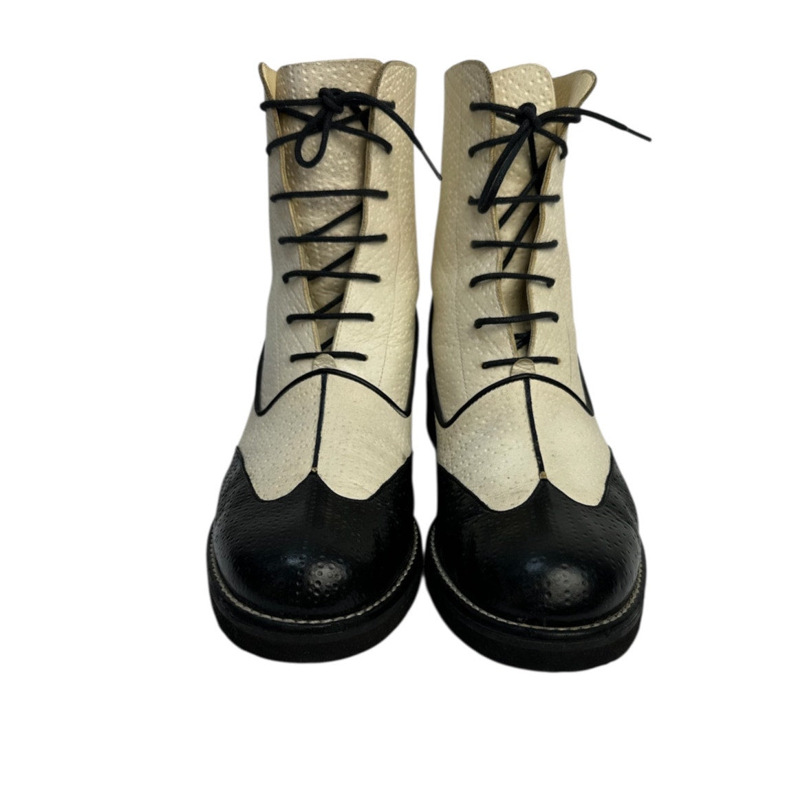 Authentic Chanel Black & Beige Combat Boots - Size 40 Pre-owned