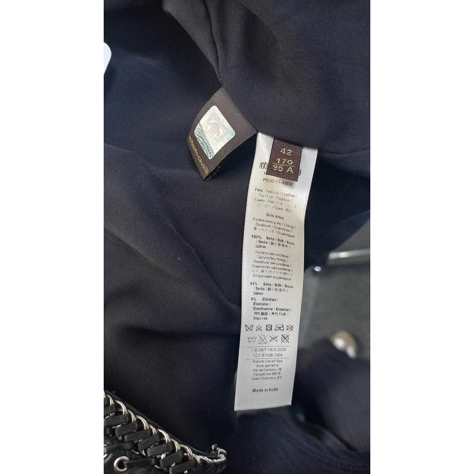 Roberto Cavalli Black Leather Lace-Up Cropped Jacket IT 42/M Pre-owned