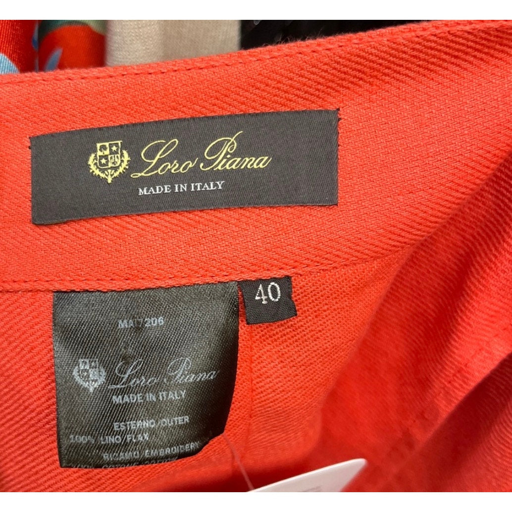 NWOT Loro Piana Red Linen Embroidered Skirt - Sz S IT40 Pre-owned