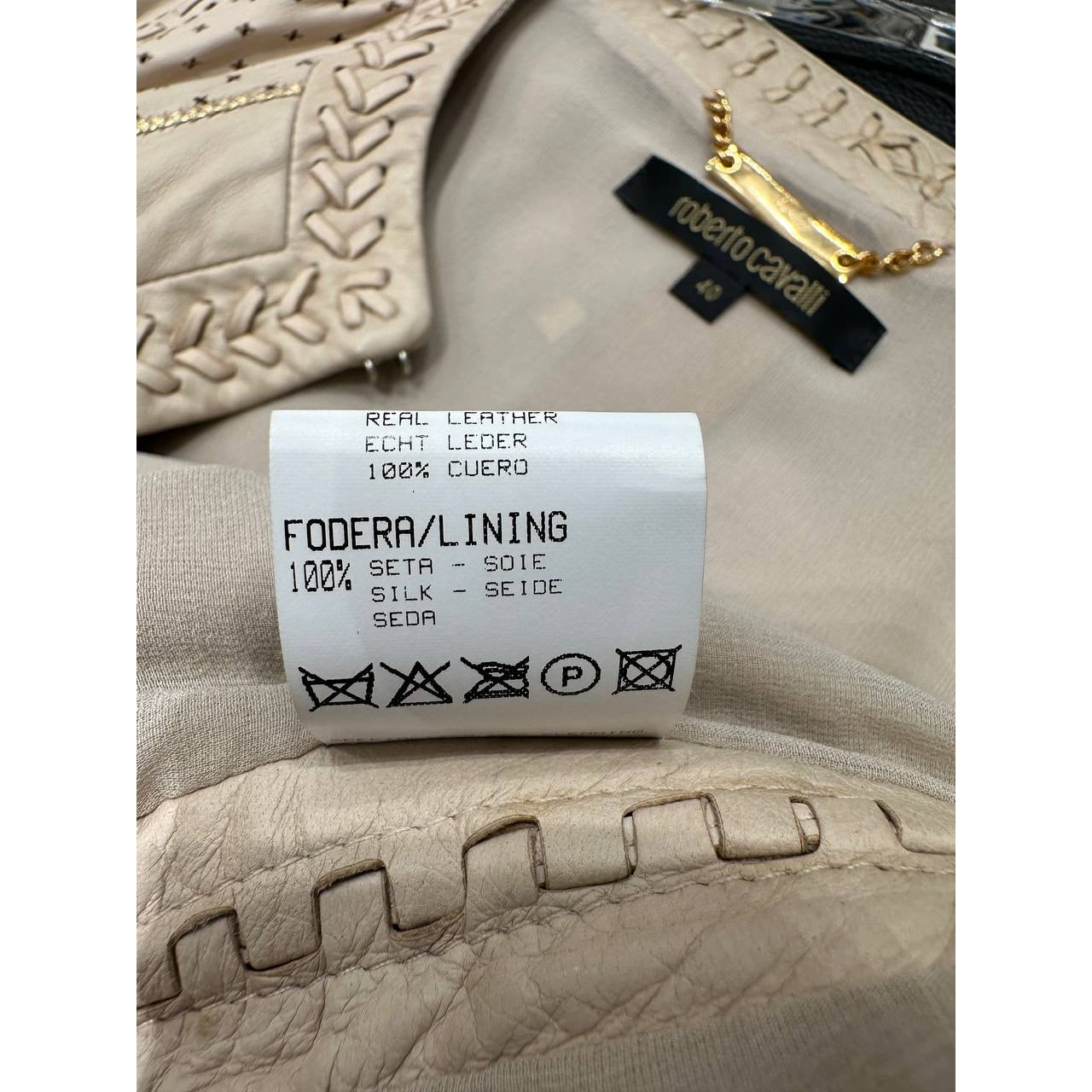 Roberto Cavalli Ivory Leather Cropped Jacket IT 40 Pre-owned