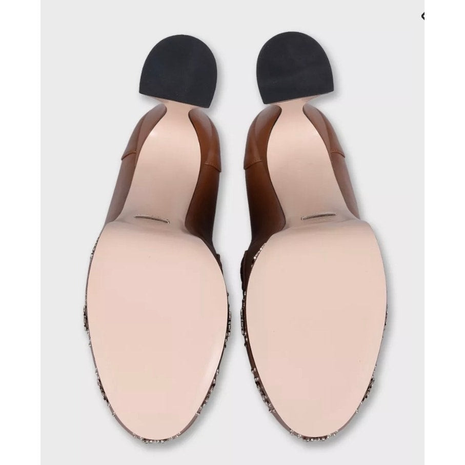 Gucci Brown Leather Sculptural Heel Pumps - Size 38.5 Pre-owned