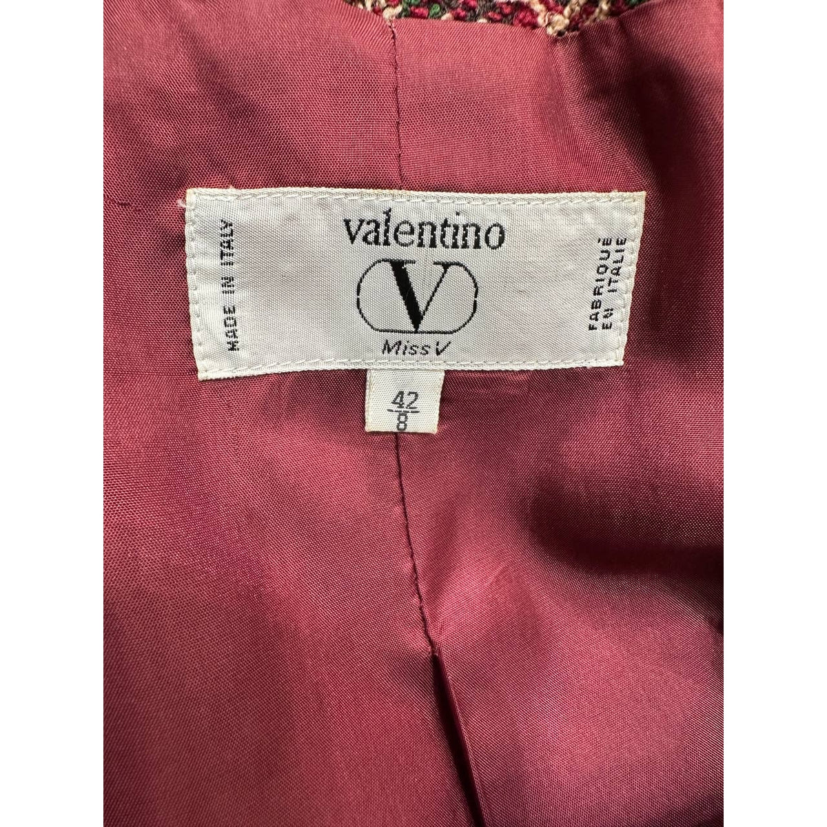 Valentino Miss V Vintage Wool Tweed Skirt Suit Sz.42/8 Pre-owned