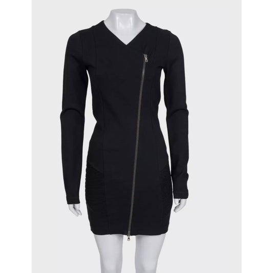 Balmain Pierre Black Fitted Dress Asymmetric Zip EU 38 M Pre-owned