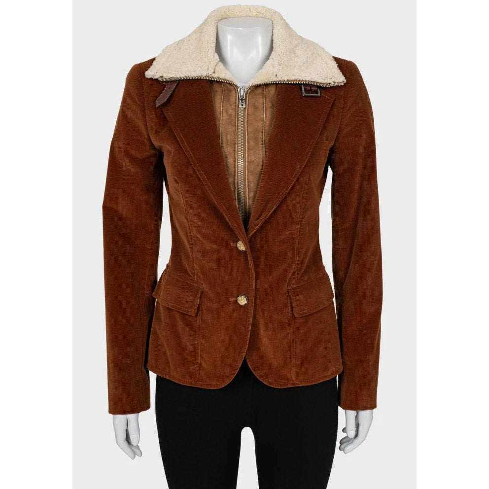 Dolce & Gabbana Brown Corduroy Jacket Detachable Fur Sz.42/M Pre-owned