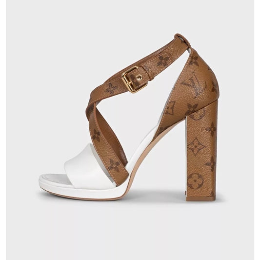 Louis Vuitton Multicolor Canvas & Leather Block Heel Sandals Sz.40 pre-owned