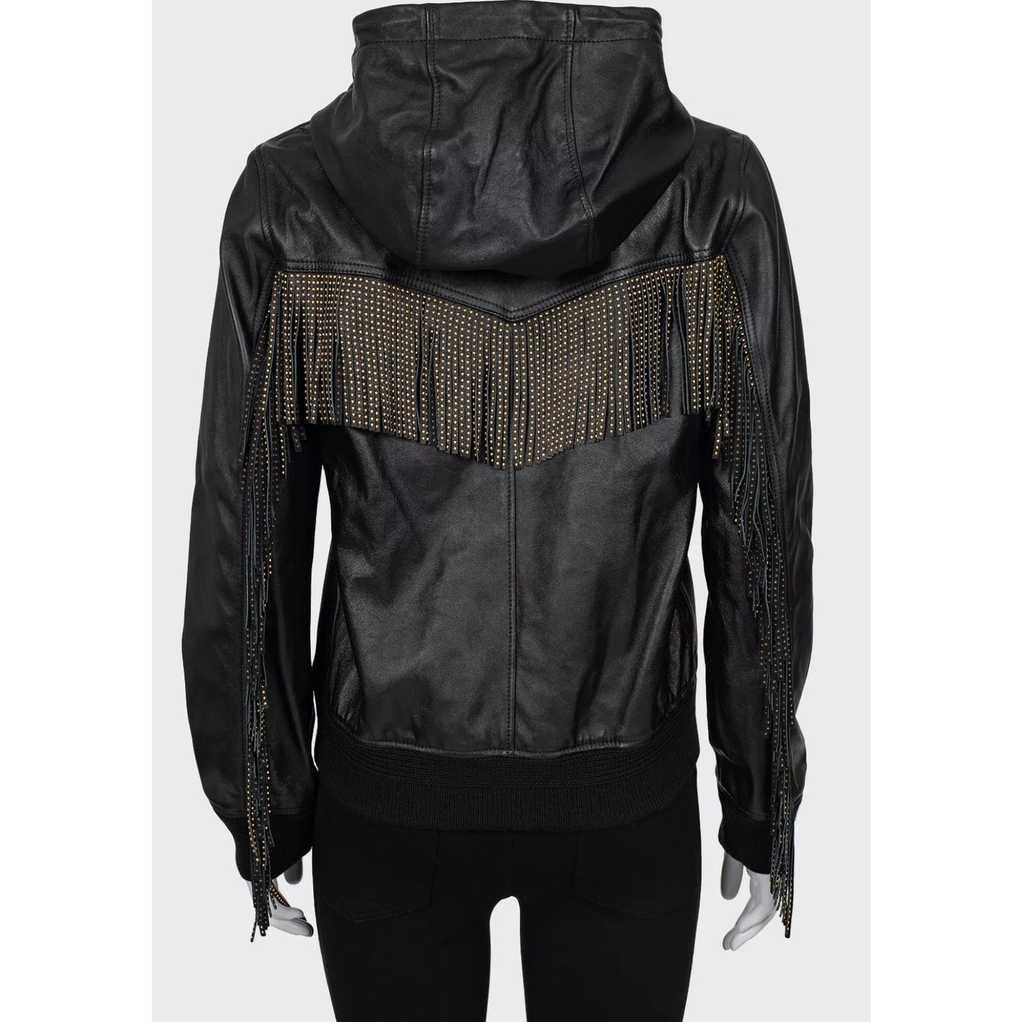 Saint Laurent Black Fringe Leather Jacket - Size S / FR36 pre-owned