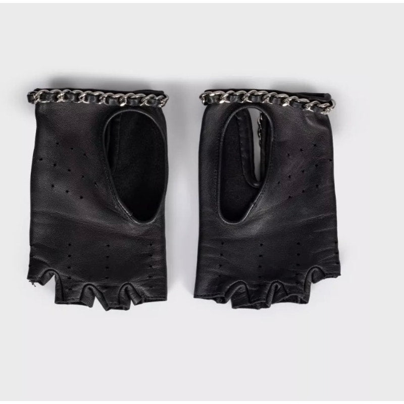 Chanel Black Leather Fingerless Gloves Mittens - Size 7 Pre-owned