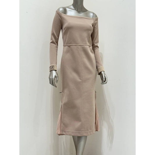 Fendi 2018 Beige Off-Shoulder Midi Dress Sz.42 Pre-owned